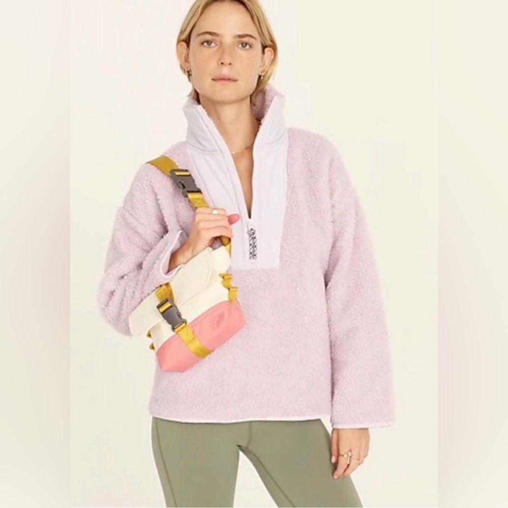 Large J.‎ Crew Lavender Orchid Teddy Sherpa Half-Zip Pullover Sweatshirt